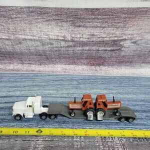 Vtg Ertl 1/64 scale Hesston semi & trailer w/ 2 Hesston 130-90 diecast tractors